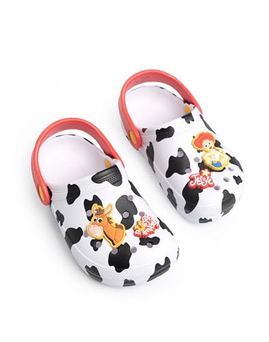 Disney Toy Story Girls White Clogs | Jessie & Bullseye Cartoon Print | Ventilation Holes Flat Heel Rear Strap Garden Shoes