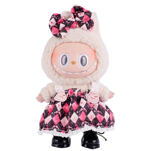 JAWUZ 17 cm Ropa para Labubu Incluye un Vestido y un Lazo para el Cabello Rosa (sin muñeca)