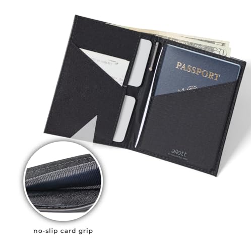 Image of Allett Travel Wallet, Onyx Black | Leather, Thin Bifold, RFID Blocking, Minimalistic, Front Pocket | Holds Up To 10 Cards & Passport | For Men & Women