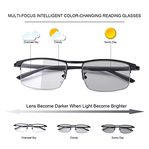Image of Progressive Photochromic Multifocus Reading Glasses UV Sun Readers Blue Light Blocker Transition Eyewear for Men Women