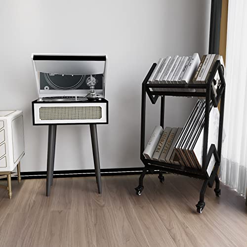 Vedecasa Bookshelf Book Rack Industrial Metal Bookcase 2 Tier Holder With Wheels Modern Stylish Design Magazines Files Album Recipe Book Storage Organizer For Sofa End Bed Beside #TOP6