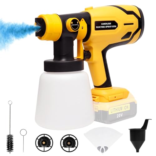 Cordless Paint Sprayer for DeWalt 20V Max Battery, Electric Paint Sprayer, 2 Brass Nozzles and 3 Pattern for House Painting, Fence, and Home Interior and Exterior, etc. (Tool ONLY)