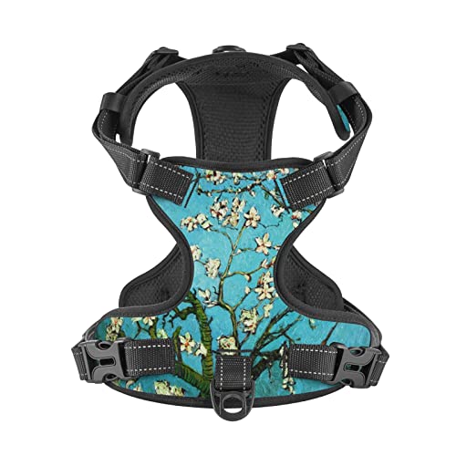 Dog Harness for Small Dogs with Leash No Pull 2 Leash Clips, Adjustable Soft Bloom Flowers Dog Vest Set Small Size