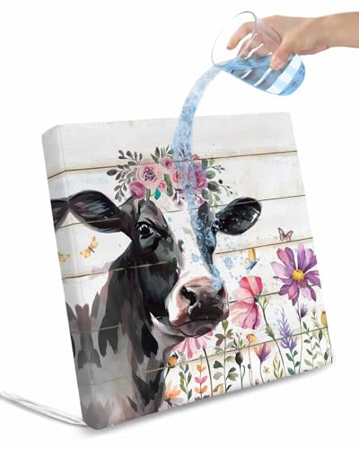 Hokiten Cow Floral Outdoor Cushion Chair Cover Set of 2 - Waterproof Couch Seat Covers, Botanical Flowers Butterfly Wooden Grain Patio Furniture Protector Cushions Slipcovers for Sofa/RV, 22