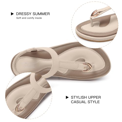 Image of SHIBEVER Womens Sandals Summer Flat: Dressy Casual T-Strap Flip Flop Thong Flats Sandals - Comfortable Walking