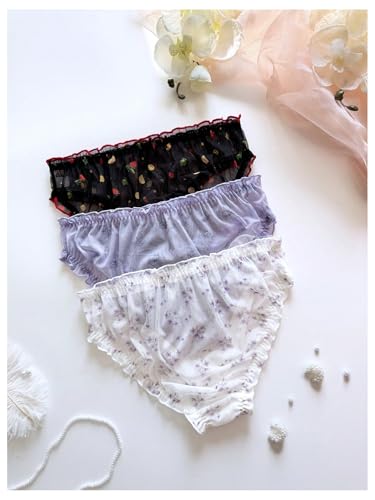 Image of GORGLITTER Women's 5pack Cute Panties Floral Print Low Rise Frilly Panties | Low Waist Underwear Set, Bow Lettuce Trim, Coquette Clothes