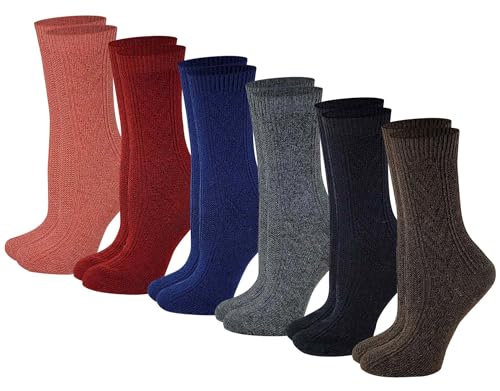 Boot Socks Women (6 Pairs pack) Cable Knit Winter Wool Socks