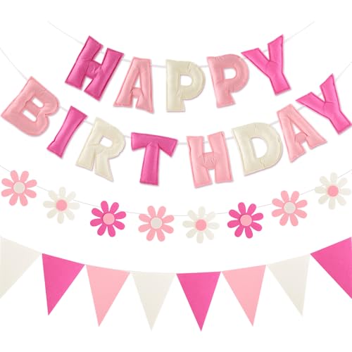 YEOCU Felt Birthday Decorations, NO DIY, Pre-Strung 3D Felt Happy