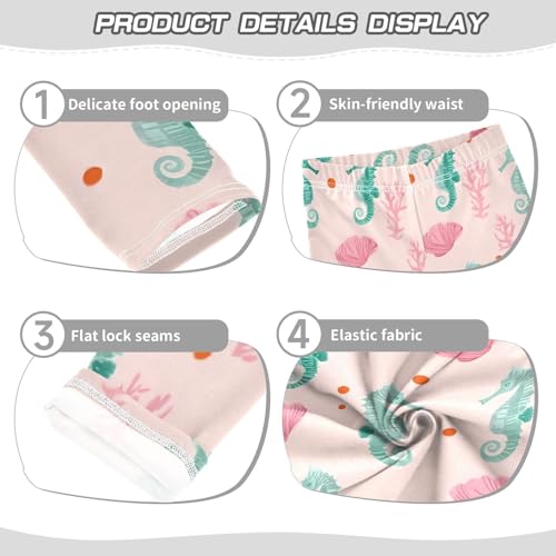 ALAZA Girls' Leggings Children's Yoga Pants Skinny Printed Dance Green Seahorse Cute Comfortable 4T2
