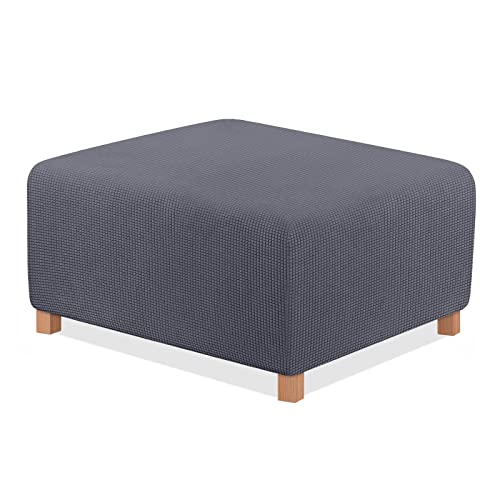 TAOCOCO Ottoman Cover Rectangular Storage Ottoman Slipcover Stretch Footrest Stool Covers Furniture Protectors Spandex Jacquard Fabric with Elastic Band Grey