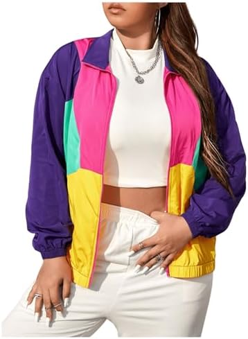 Amazon.com: WDIRARA Women's Plus Size Color Block Zip Up