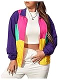 OYOANGLE Women's Plus Size Zip Up Casual Lightweight Color Block Bomber Jacket Patchwork Sporty Windbreaker Jacket Multicolor 4X-Large Plus
