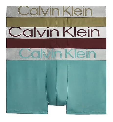 Calvin Klein Men's Reconsidered Steel Microfiber Low Rise Trunks (Rum Raisin/Camo Green/Dusty Teal, Small)