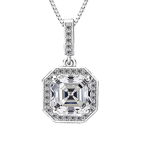Nana Jewels 105-10111-W Jewels Asscher Cut Halo Cz Simulated Diamond Solitaire Necklace Sterling Silver 7Mm Center Gemstone cover