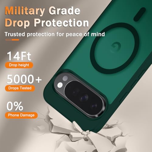 Image of for Google Pixel 10 /10 Pro Case, Matte Magnetic Phone Cover [with 1 Screen Protector] [Support for MagSafe] [Shockproof Military Grade Protection] Translucent Frosted Back, Dark Green