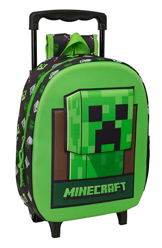 MINECRAFT - Mochila Infantil 3D con Ruedas, Ideal para Niños de Diferentes Edades, Cómoda y Versátil, Calidad y Resistencia, 27x10x33 cm