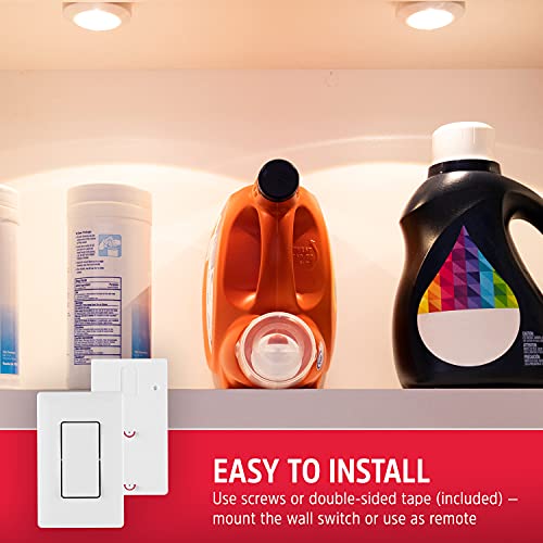 Energizer LED Switch Puck Light, 40 Lumens, 2 Pack, Battery Operated, Wireless, ON/Off, 50-Foot Range, Laundry Room, Garage, Closet, and More, 58822-T1, 1 Remote, White