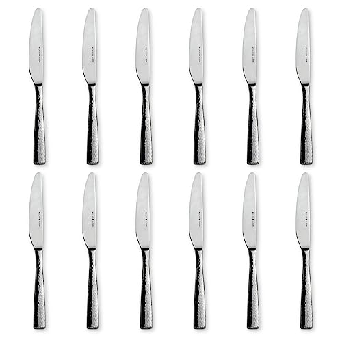 Steelite Stainless Steel Dinner Knives, Folio Alison Satin Hammered Textured Handle, 18/10 SIlver Flatware Utensils, Silverware for Commercial Foodservice Restaurant Use, 9.12