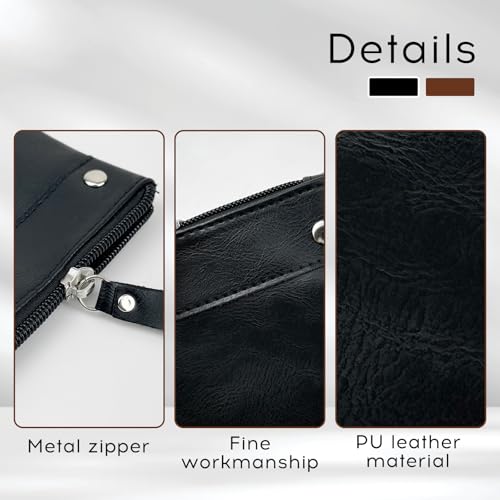 Coin Purse for Men Women, Soft Leather Change Wallet Small Coin Pocket with Zipper for Storing Coin Cards Keys (Black)3