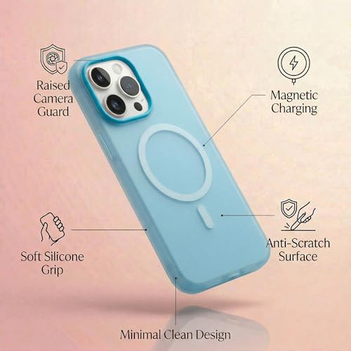 Image of amazon basics Luxury MagSafe Compatible Magnetic Case for iPhone 15 Pro | Soft Touch Matte Pastel Finish | Shockproof Back Cover with Camera Protection (Blue)