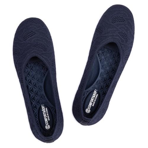 Image of Frank Mully Women's Ballet Flat Shoes Knit Dress Shoes Round Toe Slip On Ballerina Flats for Woman Low Wedge Comfort Soft