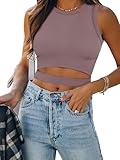 ANRABESS Women Tank Tops High Neck Sleeveless Sexy Cutout Racer Back Going Out Crop Tops Shirts Summer Y2K Outfits Nutmeg Small
