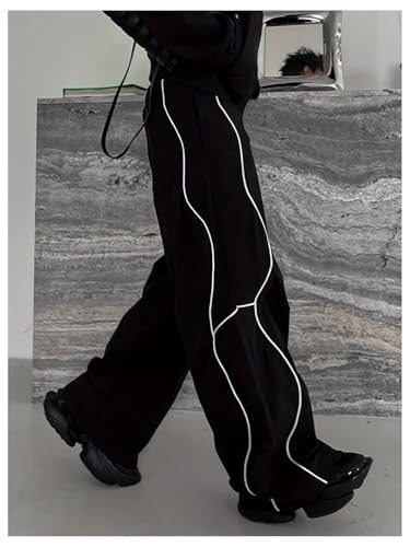 GORGLITTER Men's Baggy Wide Leg Pants Y2k Striped Streetwear Parachute Track Pants4