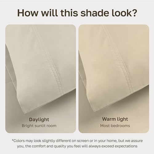 Image of California Design Den Deep Pocket King Sheets Set - Luxury 600 Thread Count 100% Cotton Sateen, King Size Sheet Set, All Around Elastic, Snug Fit, Hotel Quality Bedding - Ivory (Warm Cream)