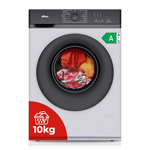 Nilson Lavadora 10Kg Carga Frontal Blanco NL10400AI. 1600W, 1400rpm, Motor Inverter, 11 Programas, Función Stop&Go, Tambor Diamante, Clase de Eficiencia Energética A