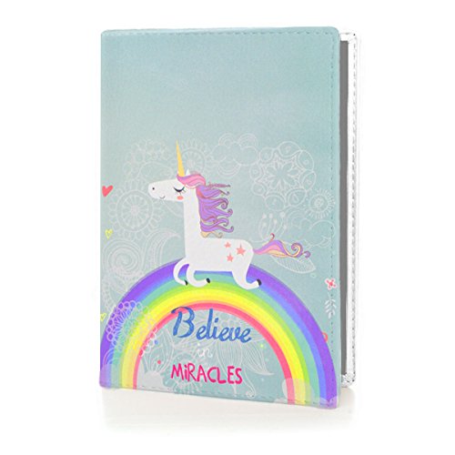 Optexx Étui de protection de passeport RFID approuvé et certifié TÜV en cuir végan motif licorne