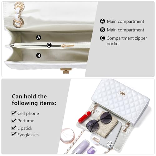 Image of Quilted Leather Crossbody Bags for Women Trendy Ladies Shoulder Purse Satchel HandBag with Chain Strap