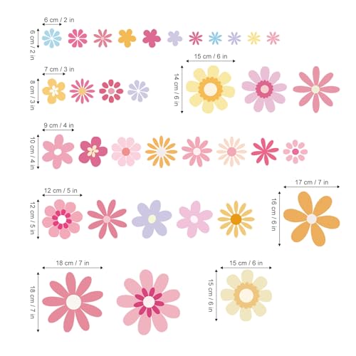 38 piezas adhesivos de flores coloridas para pared miniatura 5