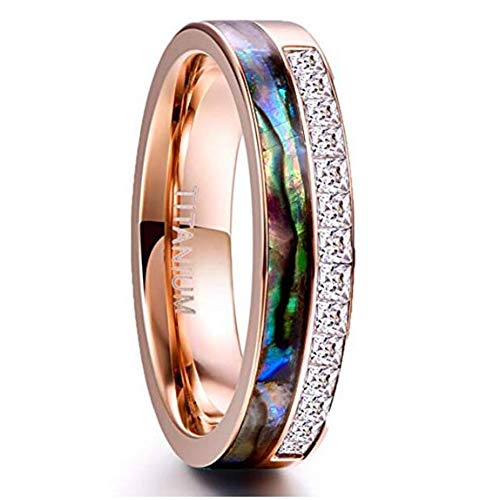 Nuncad Rose Gold Plated Finish Stainless Steel Engagement Ring Princess Cut Cz And Abalone Shell Inlay Size 5.5 #TOP30