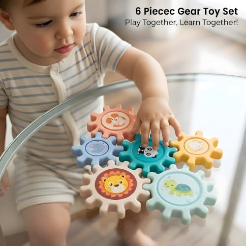 Image of Cable World Baby Gear Spinner Toys for Kids, Interlocking Spinning Gears with Animal Design, Sensory & Fine Motor Skill Toy, Educational STEM Learning Toy for Infants & Toddlers 6+ Months, Pack of 6