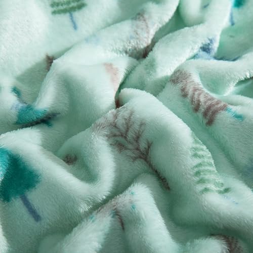 Elegant Comfort Luxuriously Soft 4-Piece Holiday Velvet Plush Flannel Sheet Set - Premium Quality - Cozy Warm, Christmas Fuzzy Velvet Flannel Fleece Deep Pocket Sheet Set - Twin, Mint Pine Trees
