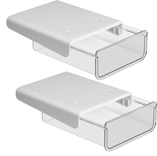 MCHERRY Self-adhesive Pop-up Under Desk Drawer, 2 Pack Table Hidden Slide Out Large Storage Mounted Desktop Organizer, Pencil Holder Tray Drawers for Office Home School Stationery Kitchen (White)