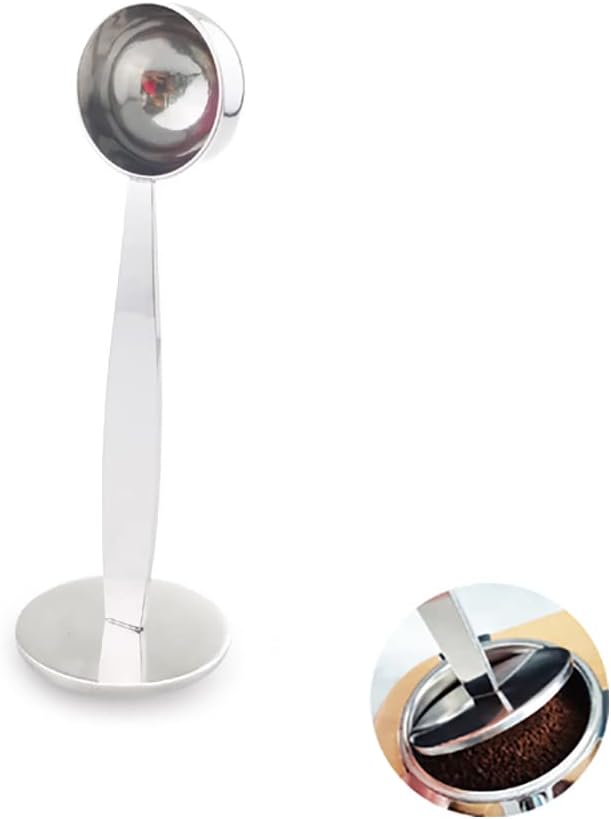 Chifuku 2 in 1 Stainless Steel Coffee Measuring Spoon Tamping Dual Purpose Coffee Spoon Measuring and Tamping Coffee Tools Standing Coffee Spoon Kitchen Accessories (silver)