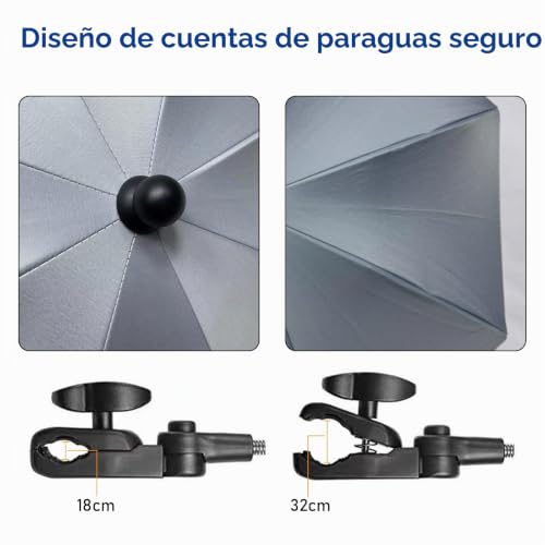 Miniatura 4 de Finevernek Sombrilla Carrito Bebé, Sombrilla Para Cochecito De Bebé, Sombrilla Carrito Bebe Universal Anti Uv Con Abrazadera Ajustable, Parasol Carro Bebe Para Cochecito-Gris