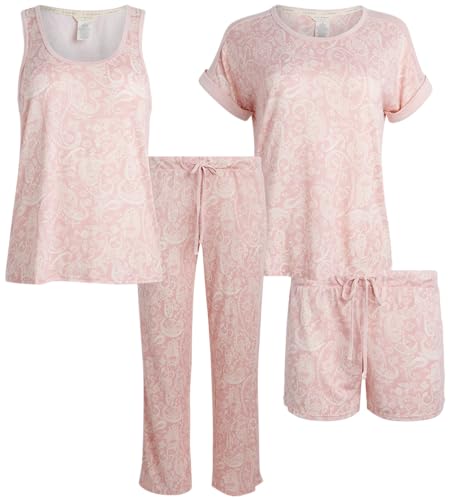 Image of Lucky Brand Women's Pajama Set - 4 Piece Sleep Shirt, Tank Top, Pajama Pants, Lounge Shorts (S-XL)