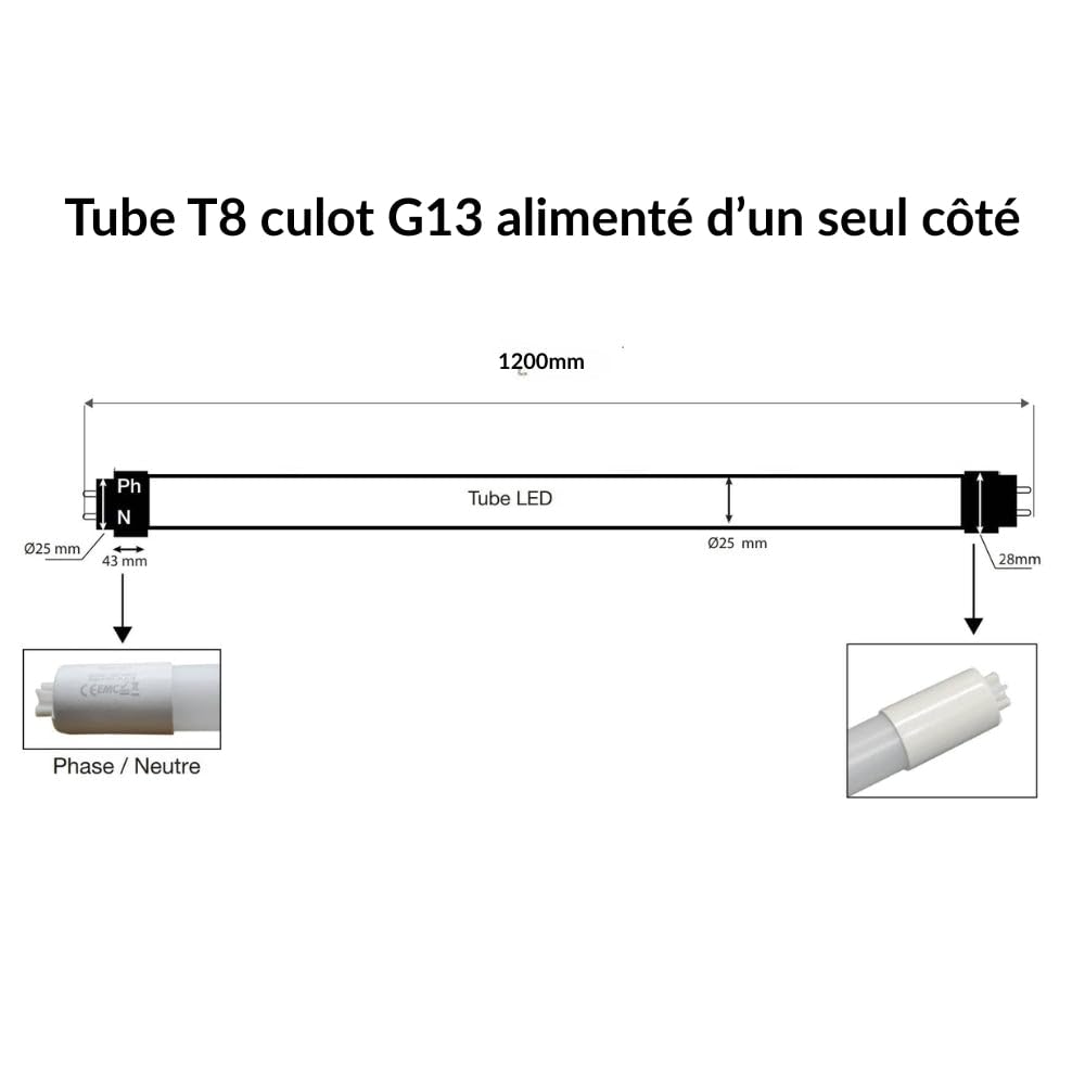 Kit de regleta LED IP65 + tubo de neón LED 120 cm T8 18 W - Pack de 6 / blanco frío 6000 K - 8000 K