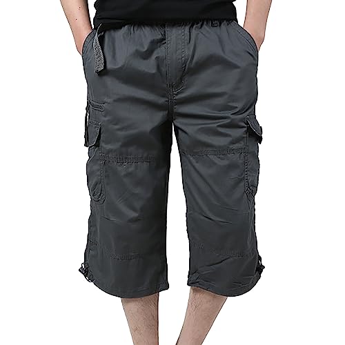 Fulidngzg Dreiviertel Hose Herren: Elegant Outdoor 3 4 Angeln Sommer 3/4 Casual Große Größen Cargo Shorts Sport Stoff Hosen Slim Leinen Stretch Bermuda Kurze