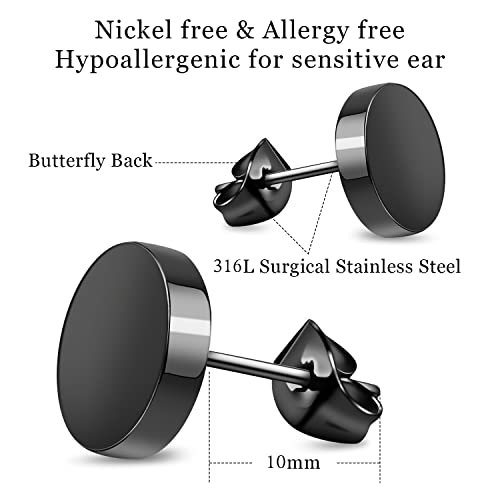 Uhibros Black Earrings For Men, Stainless Steel Mens Earrings For Men Women Hypoallergenic Cartilage Earrings Pack 5 Pairs 4Mm-8Mm #TOP2