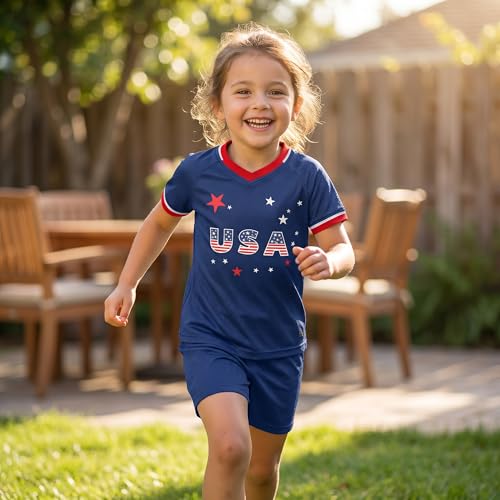 Image of Unisex Kids Soccer Jersey and Shorts Kit 2-Piece Set Boys Girls Football Outfits for Little Athlete 2-14 Years
