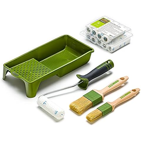 Colorus Premium Paint Set Varnish 14 Pieces Varnish Set Microfibre Paint Roller Varnish Brush Set for Wood Stain Wood Oil Wood Paint Roller Frame Paint Tray Surface Brush Cover