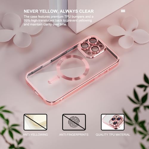 Image of Misea Magnetic for iPhone 16 Pro Case Compatible with MagSafe Pink | [Never Yellowing] [Military Drop Protection] Full Camera Lens Protector Plating Soft Clear Phone Case for Women, Pink