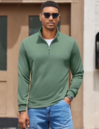Image of COOFANDY Men Quarter Zip Pullover Sweatshirts Long Sleeve Mock Neck Sweater | 1 /4 Closure, Half-Opening, Quilted Texture, Fleece, Stand-up Collar, Business Casual, Golfing, Thermal, Ribbed Cuffs