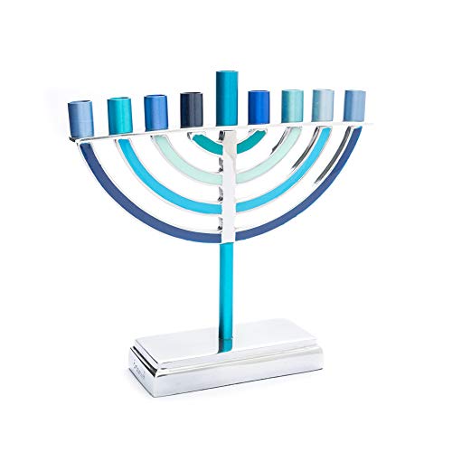 Yair Emanuel Hanukkah Menorah Classic Style Colored Branches (Blue, Small) #TOP2