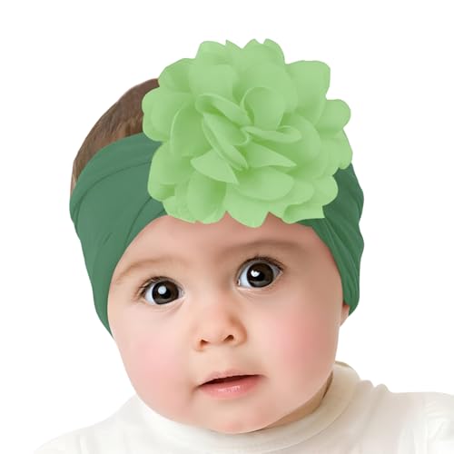 Image of SYGA Baby Headbands Nylon Flower Soft Stretchable Hairband for Newborn Infant Toddler Kids For 0-3 Year - Green