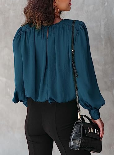 Dokotoo Women's Tops Blouses for Women Casual Long Sleeve Shirts Crew Neck Bohemian Solid Color Spring Work Business4