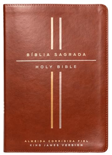 Bíblia Bilíngue ACF/KJV, Português/Inglês, Capa luxo marrom, Leit...